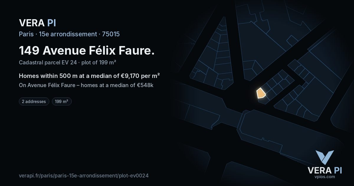 149 Avenue Félix Faure, 15e arrondissement at night – the plot lit, the parcels around coloured by the prices near them