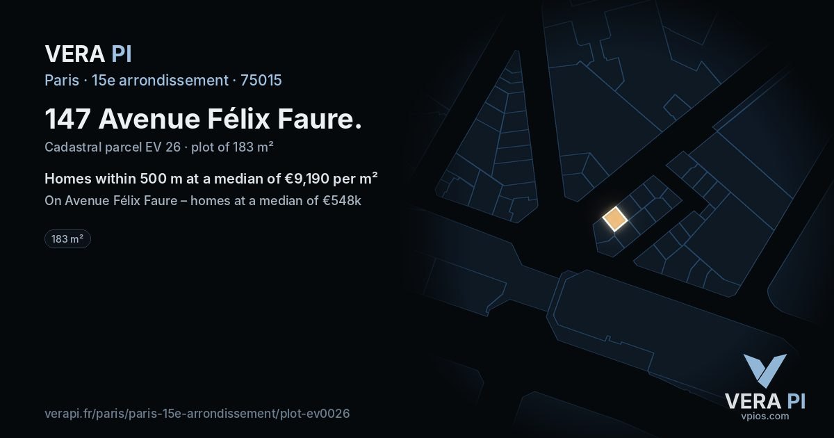147 Avenue Félix Faure, 15e arrondissement at night – the plot lit, the parcels around coloured by the prices near them