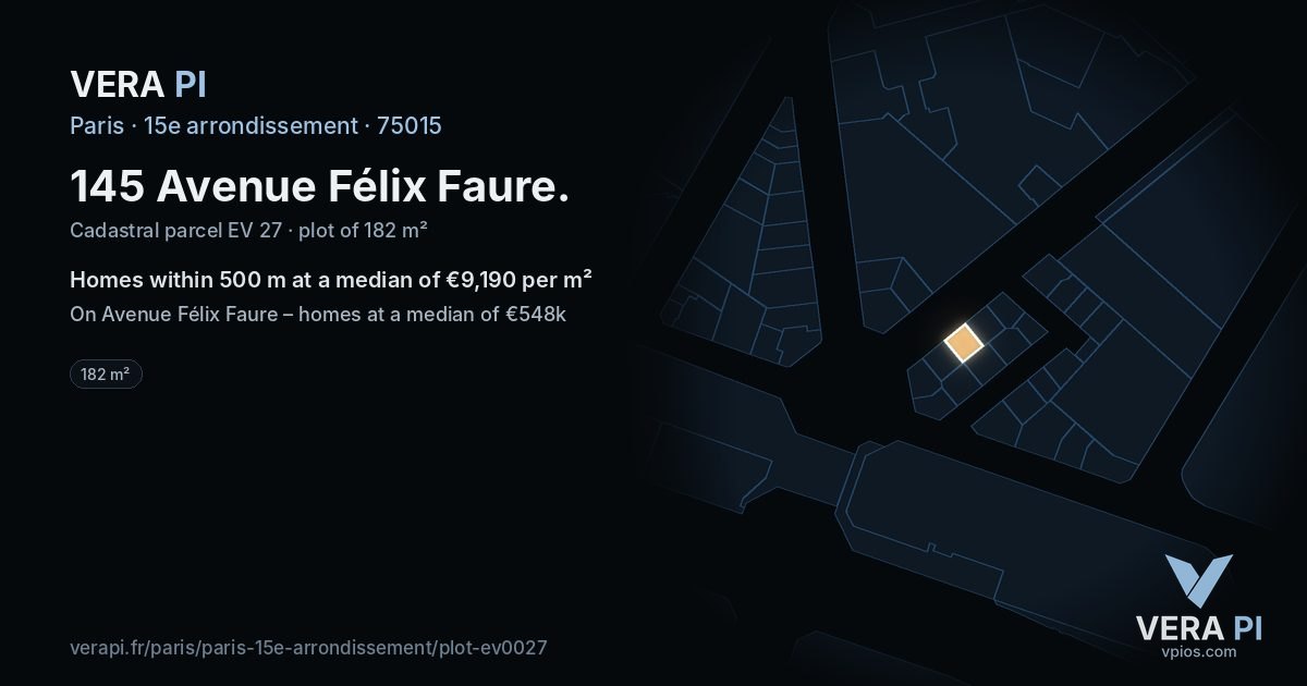 145 Avenue Félix Faure, 15e arrondissement at night – the plot lit, the parcels around coloured by the prices near them