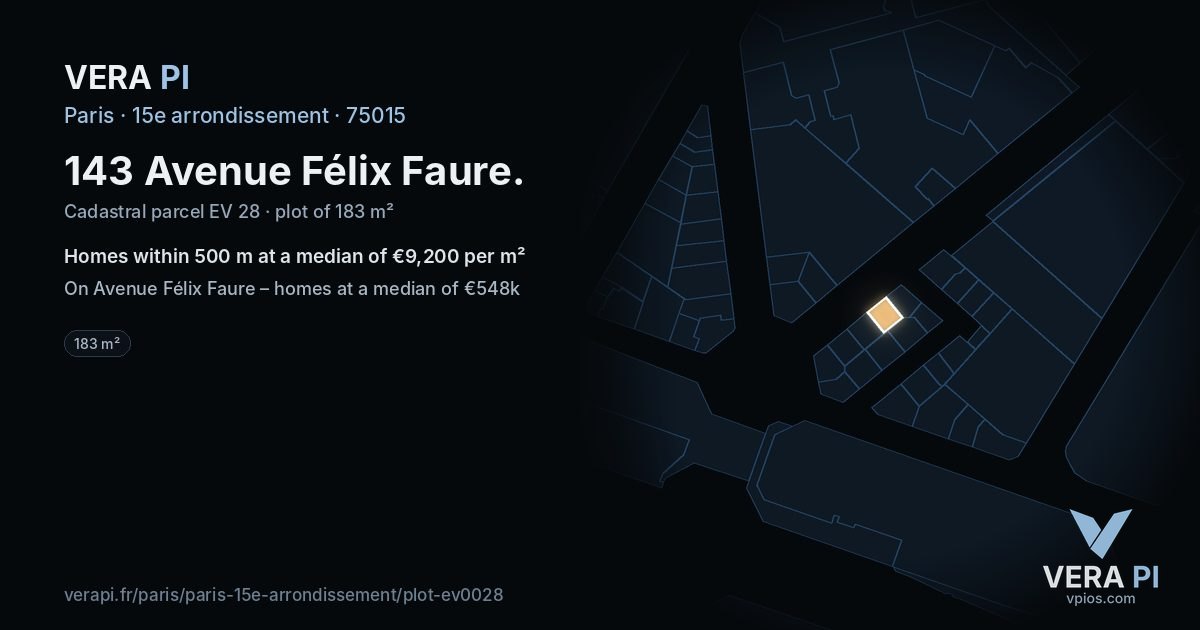 143 Avenue Félix Faure, 15e arrondissement at night – the plot lit, the parcels around coloured by the prices near them
