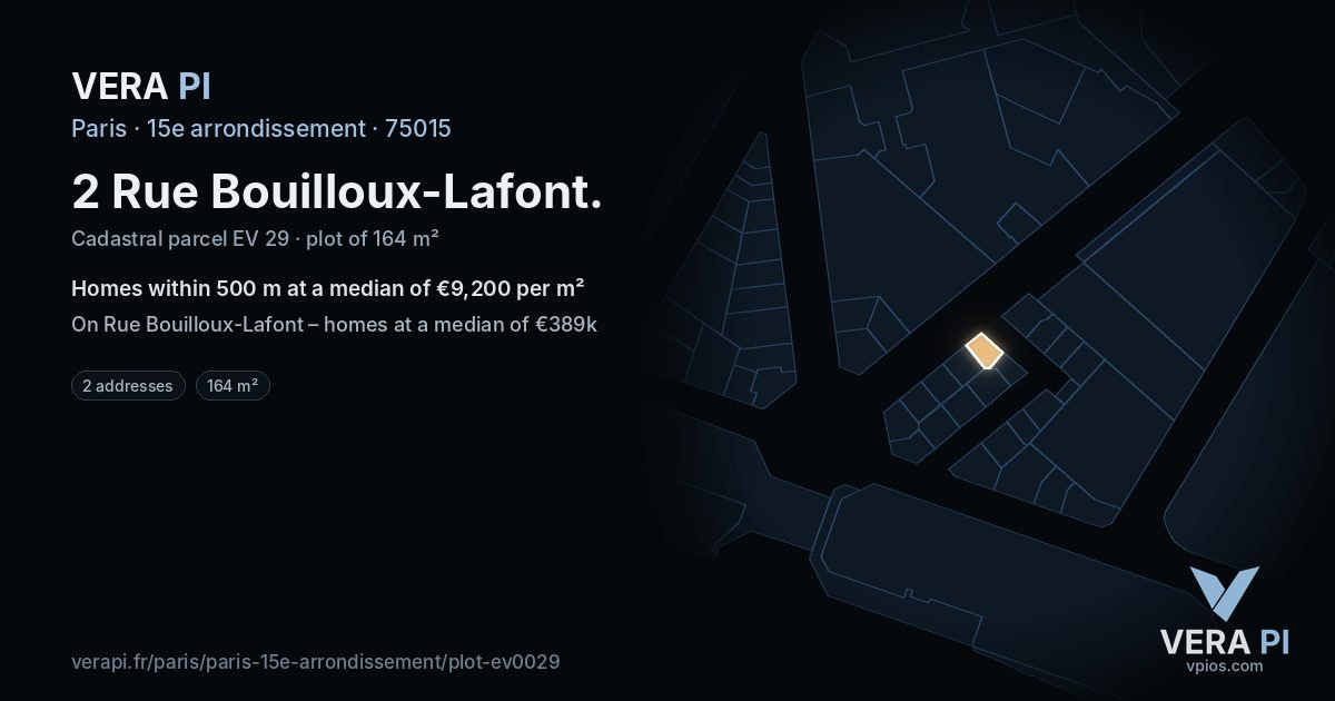 2 Rue Bouilloux-Lafont, 15e arrondissement at night – the plot lit, the parcels around coloured by the prices near them