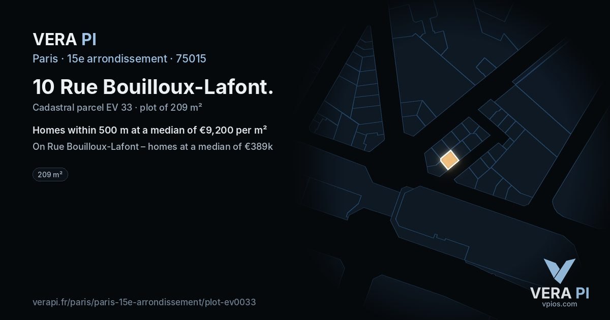 10 Rue Bouilloux-Lafont, 15e arrondissement at night – the plot lit, the parcels around coloured by the prices near them