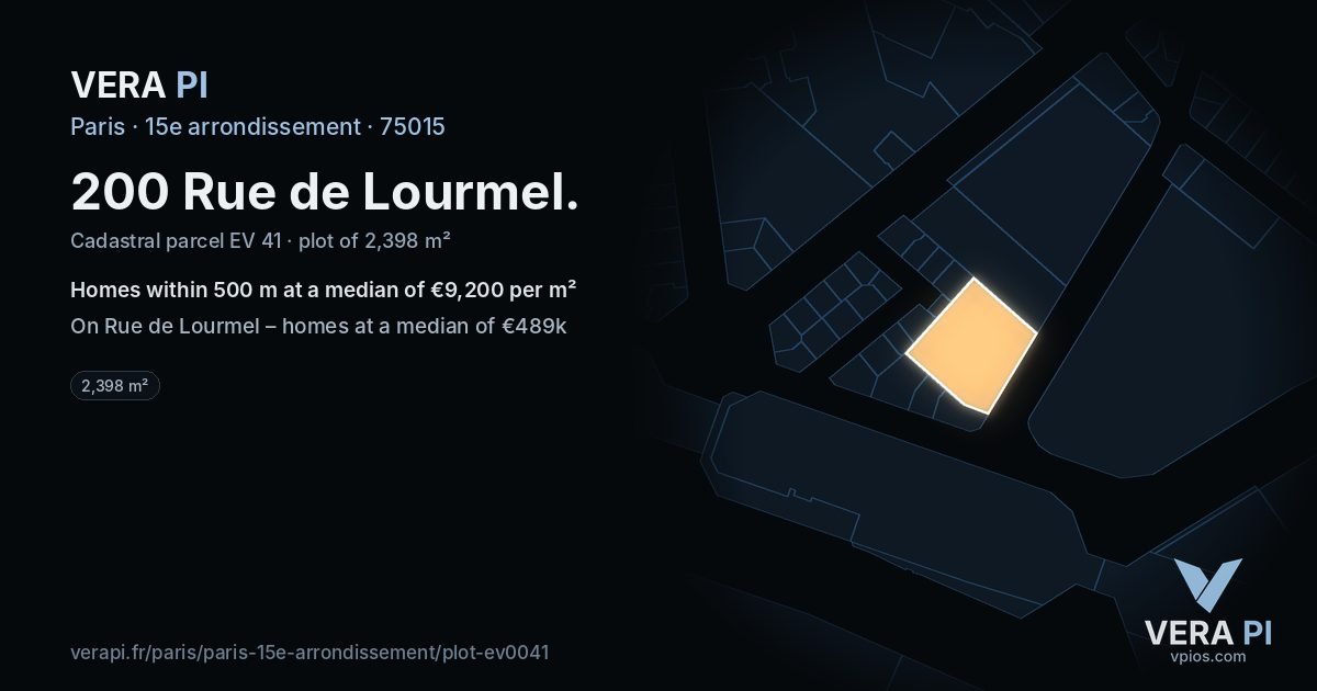 200 Rue de Lourmel, 15e arrondissement at night – the plot lit, the parcels around coloured by the prices near them