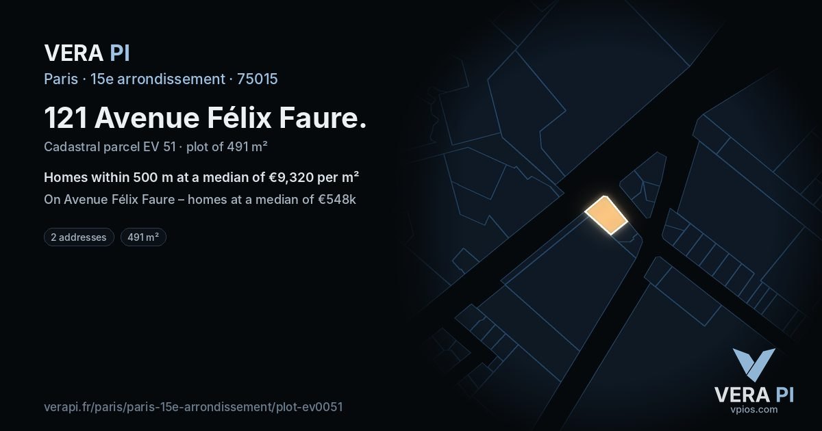 121 Avenue Félix Faure, 15e arrondissement at night – the plot lit, the parcels around coloured by the prices near them