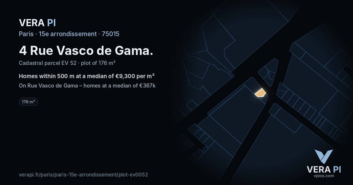 4 Rue Vasco de Gama, 15e arrondissement at night – the plot lit, the parcels around coloured by the prices near them
