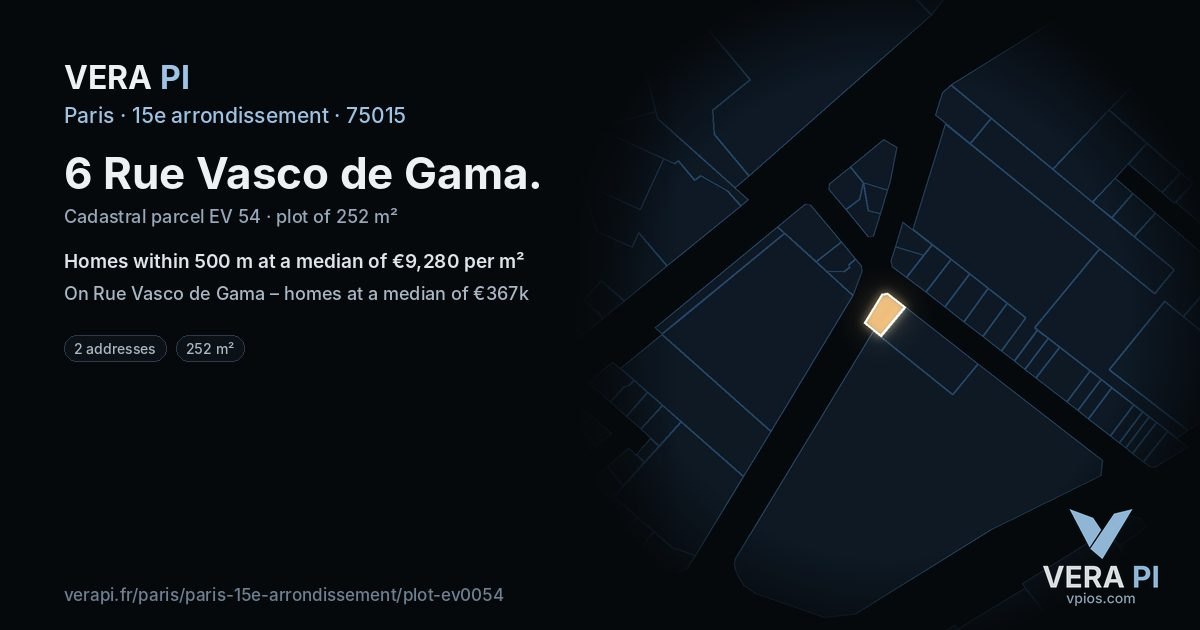 6 Rue Vasco de Gama, 15e arrondissement at night – the plot lit, the parcels around coloured by the prices near them