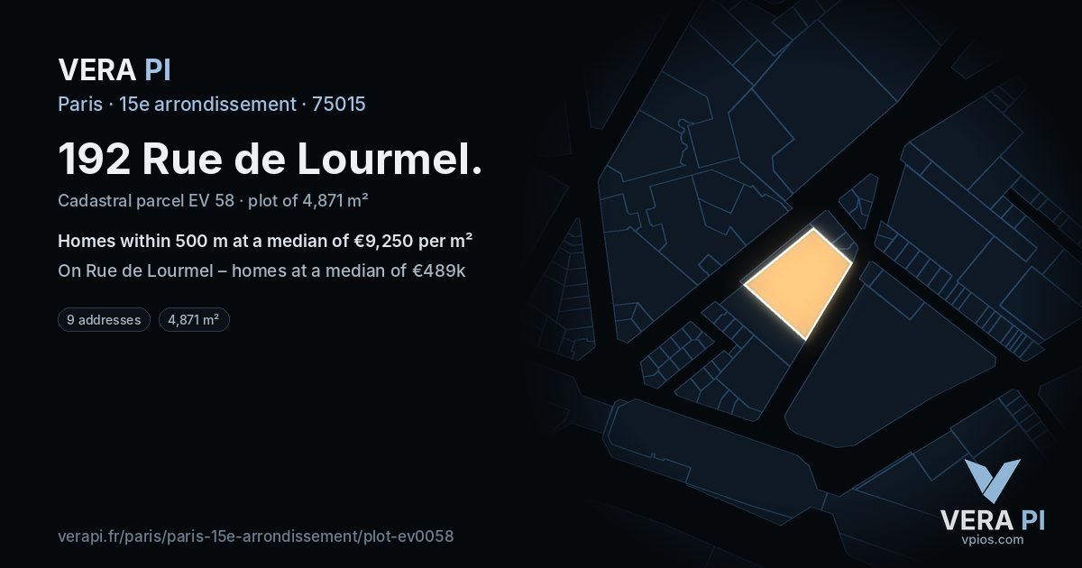 192 Rue de Lourmel, 15e arrondissement at night – the plot lit, the parcels around coloured by the prices near them