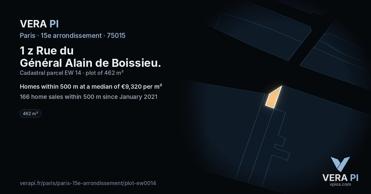 1 z Rue du Général Alain de Boissieu, 15e arrondissement at night – the plot lit, the parcels around coloured by the prices near them