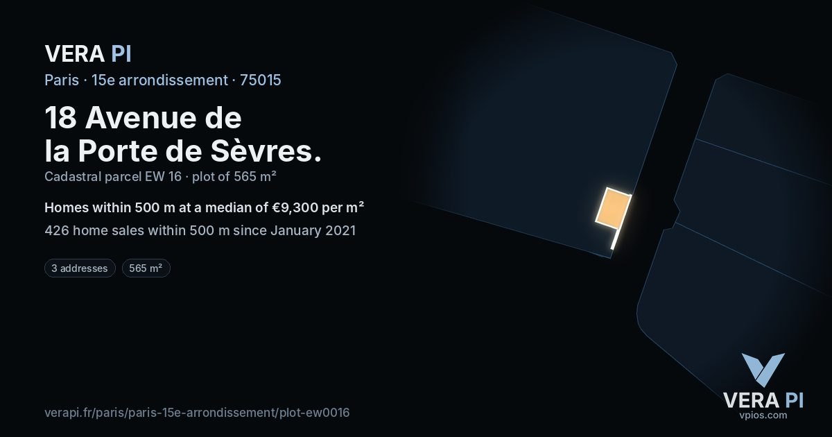 18 Avenue de la Porte de Sèvres, 15e arrondissement at night – the plot lit, the parcels around coloured by the prices near them