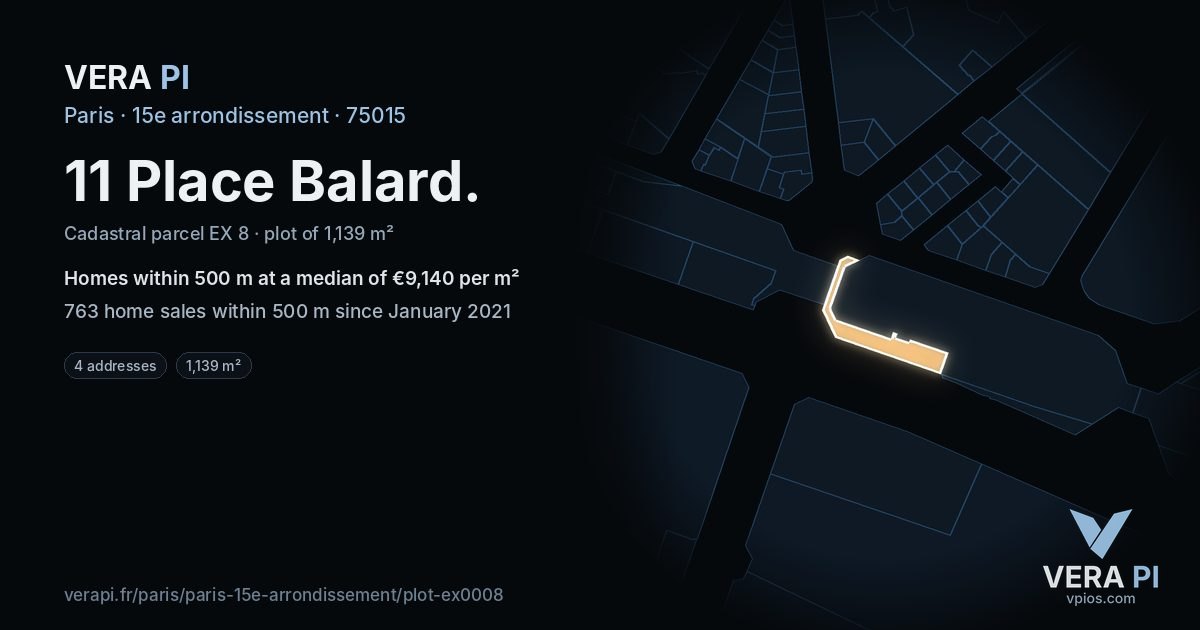 11 Place Balard, 15e arrondissement at night – the plot lit, the parcels around coloured by the prices near them
