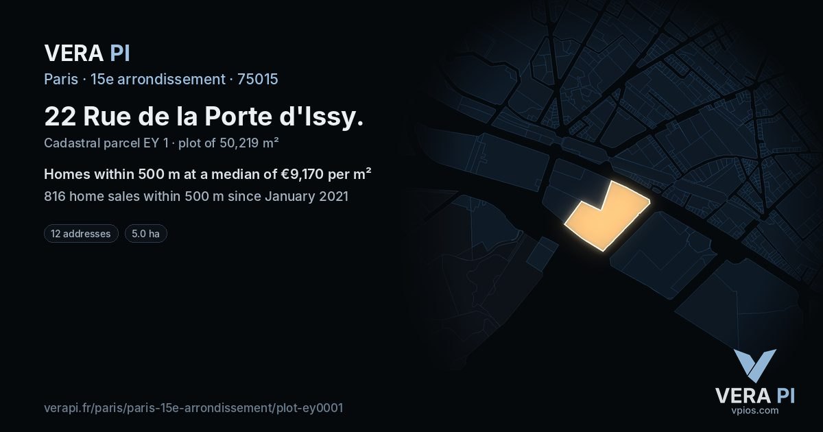 22 Rue de la Porte d'Issy, 15e arrondissement at night – the plot lit, the parcels around coloured by the prices near them