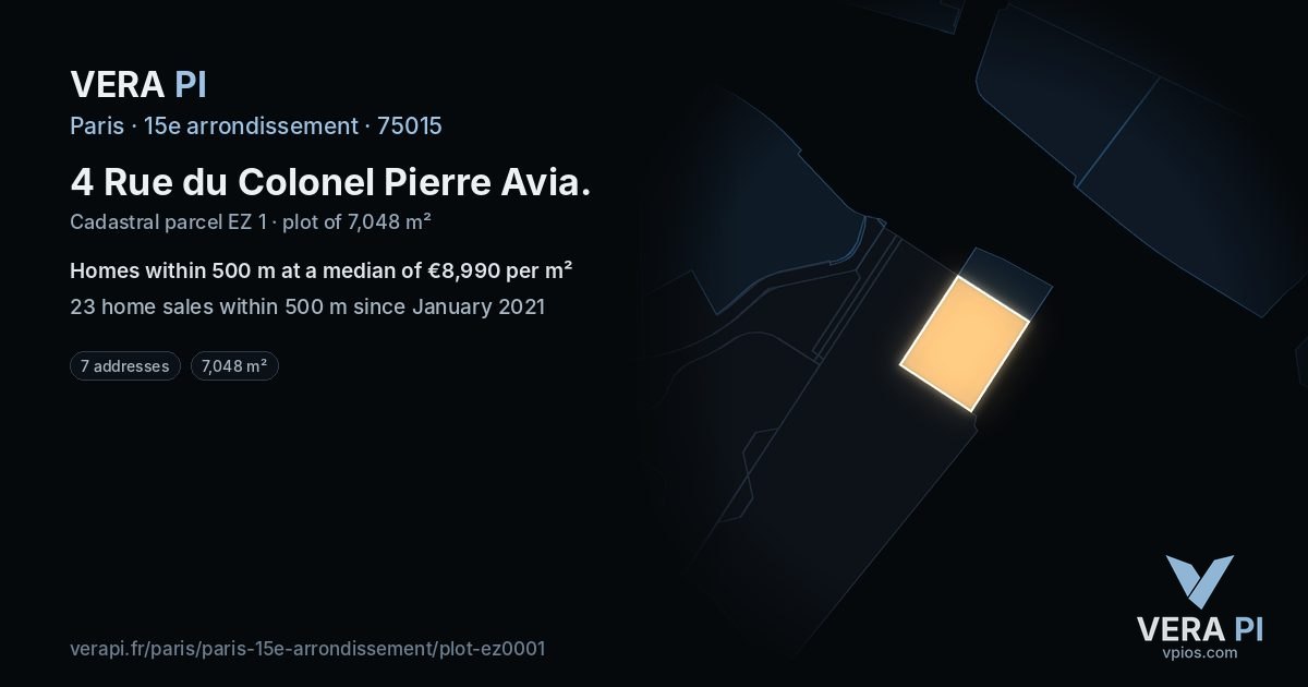 4 Rue du Colonel Pierre Avia, 15e arrondissement at night – the plot lit, the parcels around coloured by the prices near them