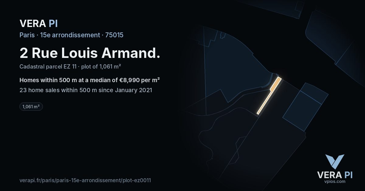 2 Rue Louis Armand, 15e arrondissement at night – the plot lit, the parcels around coloured by the prices near them