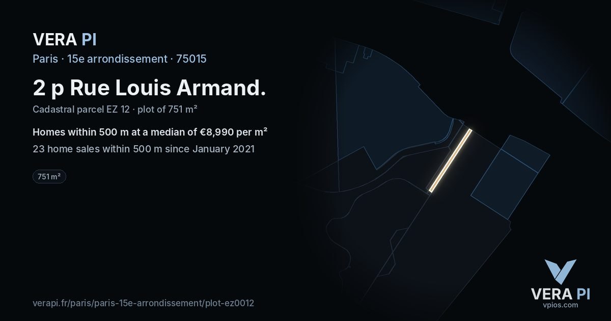 2 p Rue Louis Armand, 15e arrondissement at night – the plot lit, the parcels around coloured by the prices near them