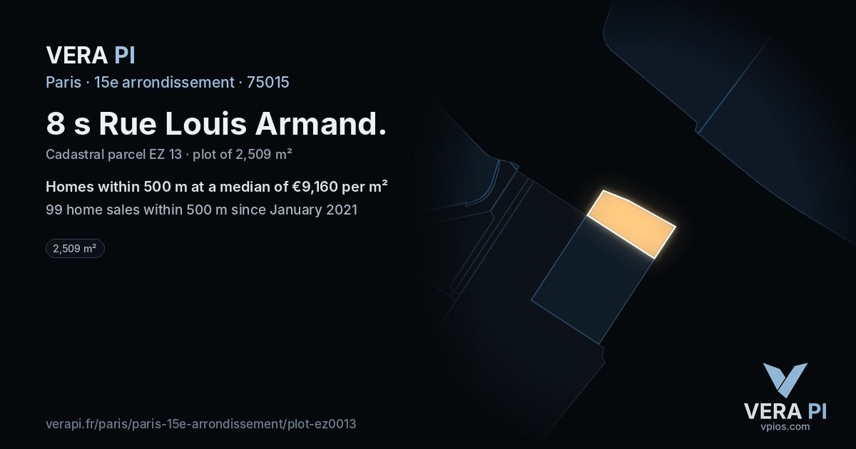 8 s Rue Louis Armand, 15e arrondissement at night – the plot lit, the parcels around coloured by the prices near them