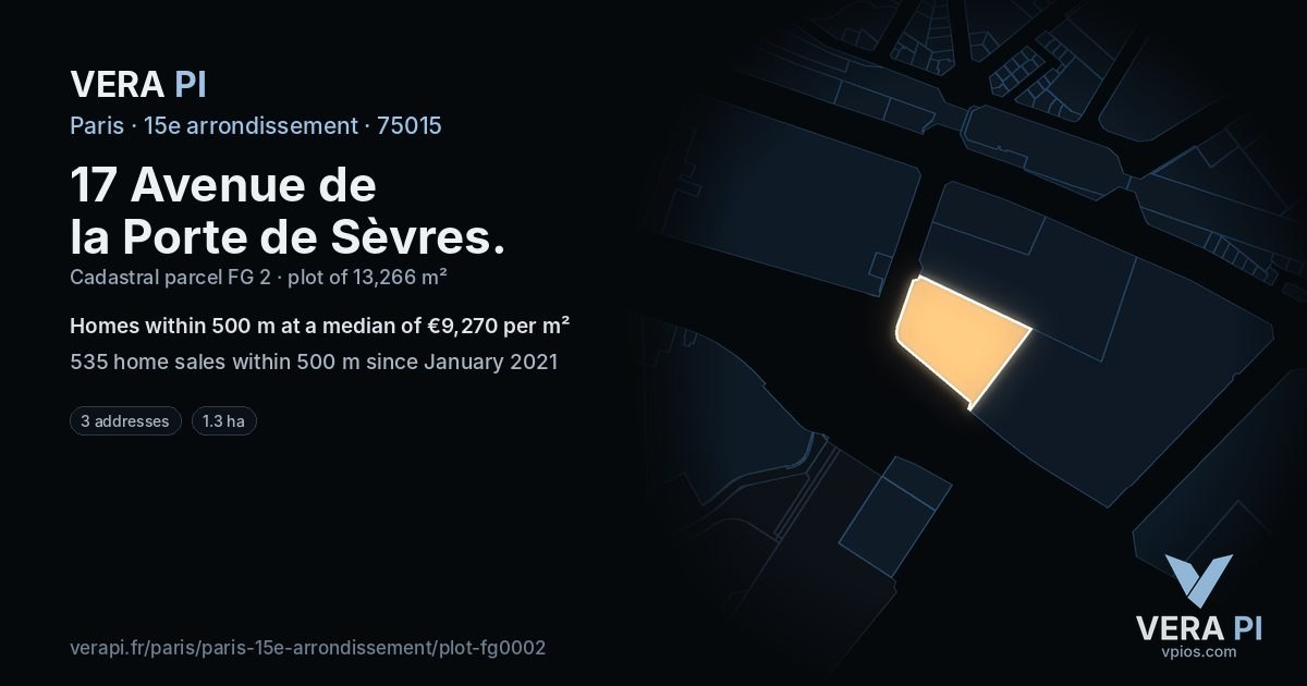 17 Avenue de la Porte de Sèvres, 15e arrondissement at night – the plot lit, the parcels around coloured by the prices near them