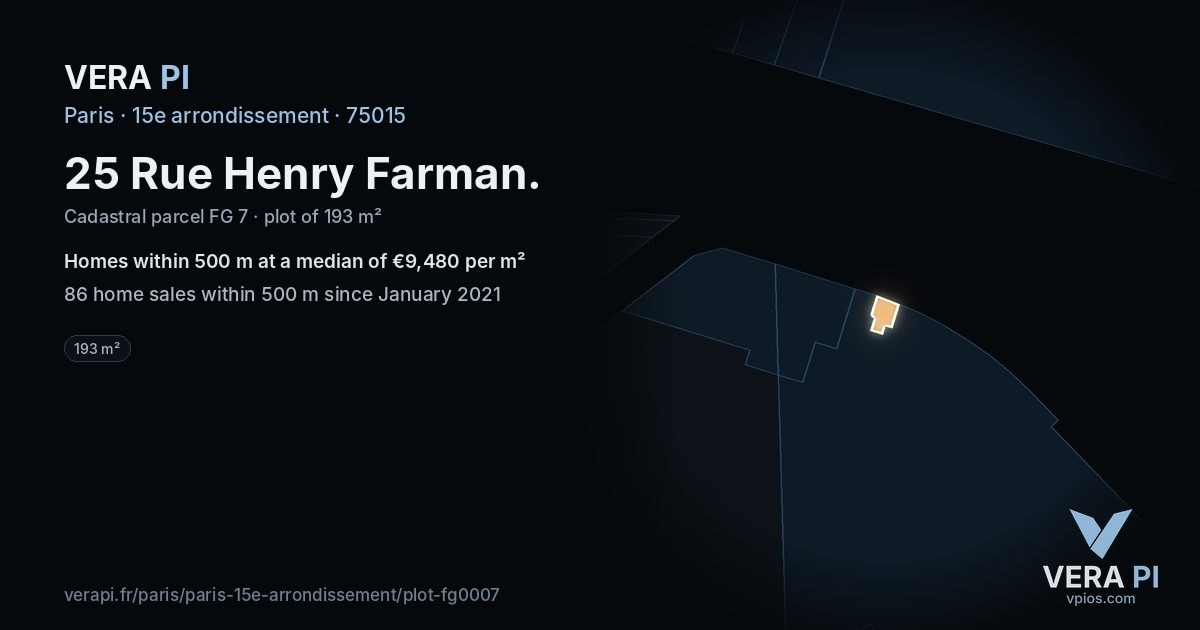 25 Rue Henry Farman, 15e arrondissement at night – the plot lit, the parcels around coloured by the prices near them