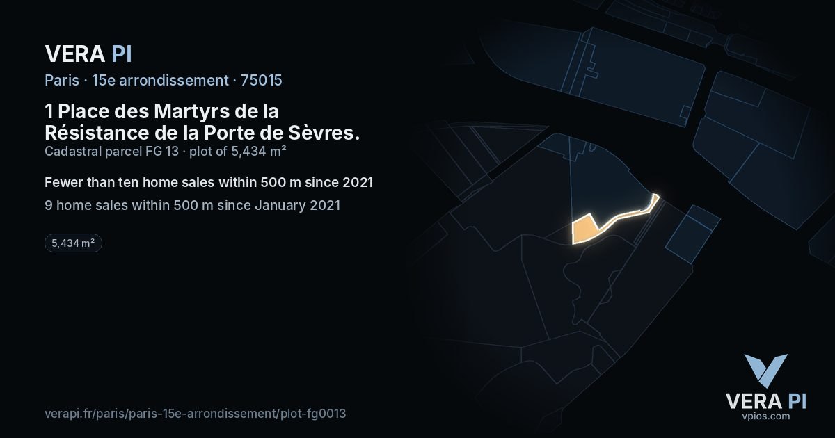 1 Place des Martyrs de la Résistance de la Porte de Sèvres, 15e arrondissement at night – the plot lit, the parcels around coloured by the prices near them
