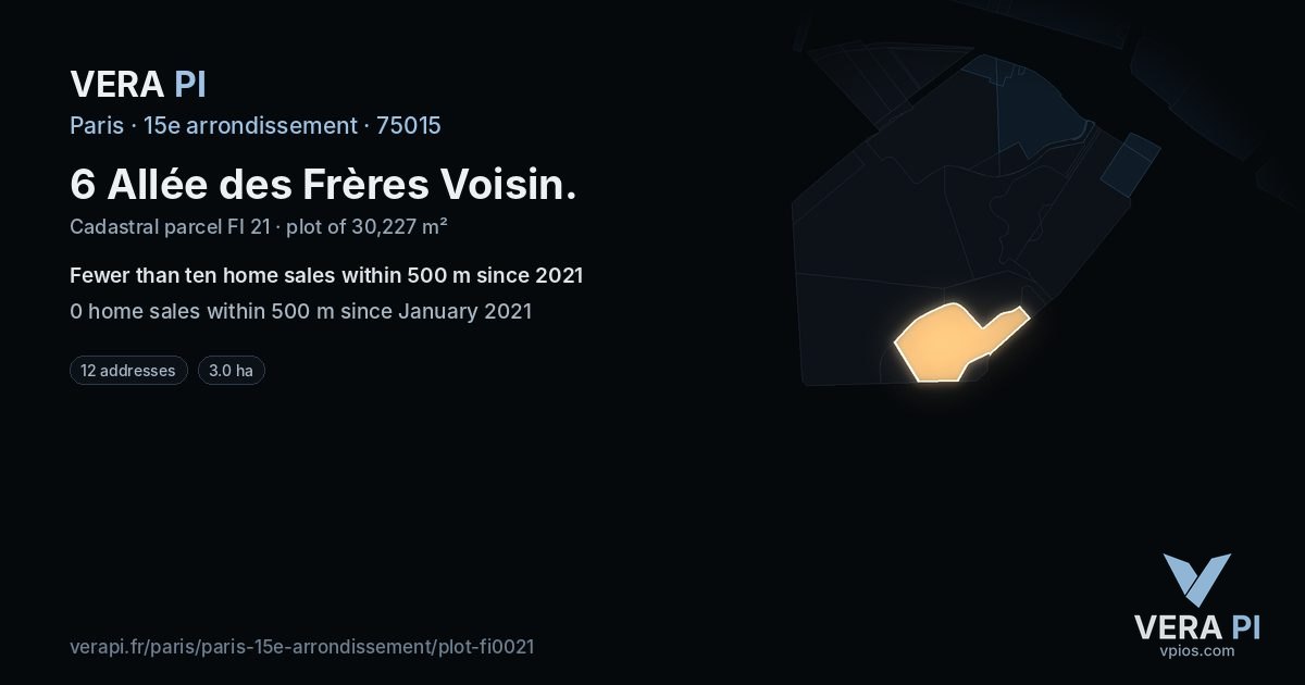 6 Allée des Frères Voisin, 15e arrondissement at night – the plot lit, the parcels around coloured by the prices near them
