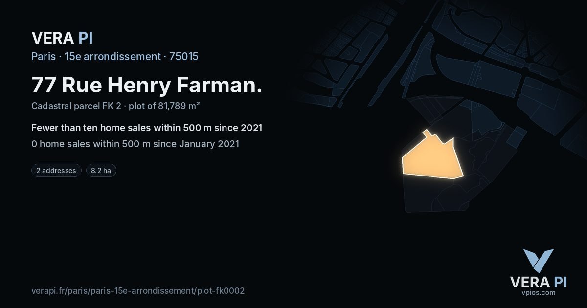 77 Rue Henry Farman, 15e arrondissement at night – the plot lit, the parcels around coloured by the prices near them