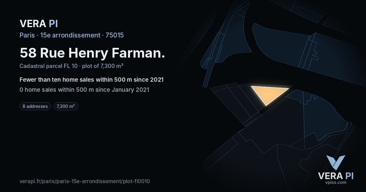 58 Rue Henry Farman, 15e arrondissement at night – the plot lit, the parcels around coloured by the prices near them