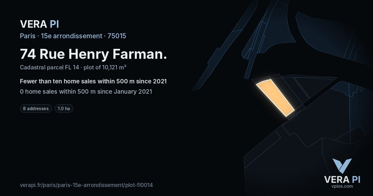 74 Rue Henry Farman, 15e arrondissement at night – the plot lit, the parcels around coloured by the prices near them