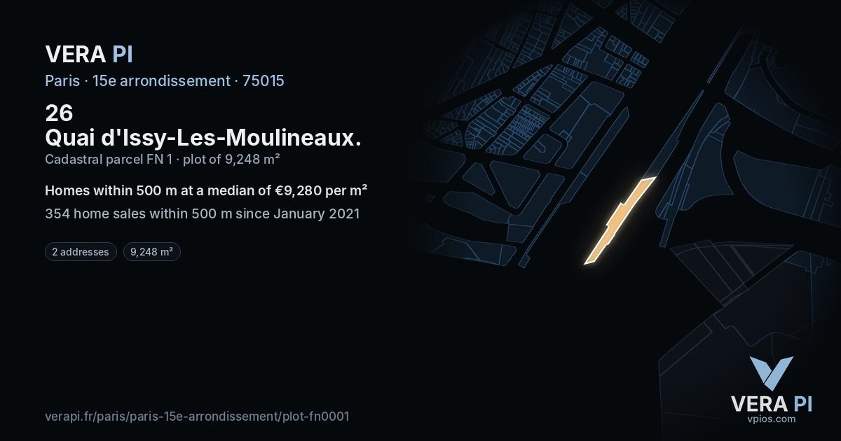 26 Quai d'Issy-Les-Moulineaux, 15e arrondissement at night – the plot lit, the parcels around coloured by the prices near them