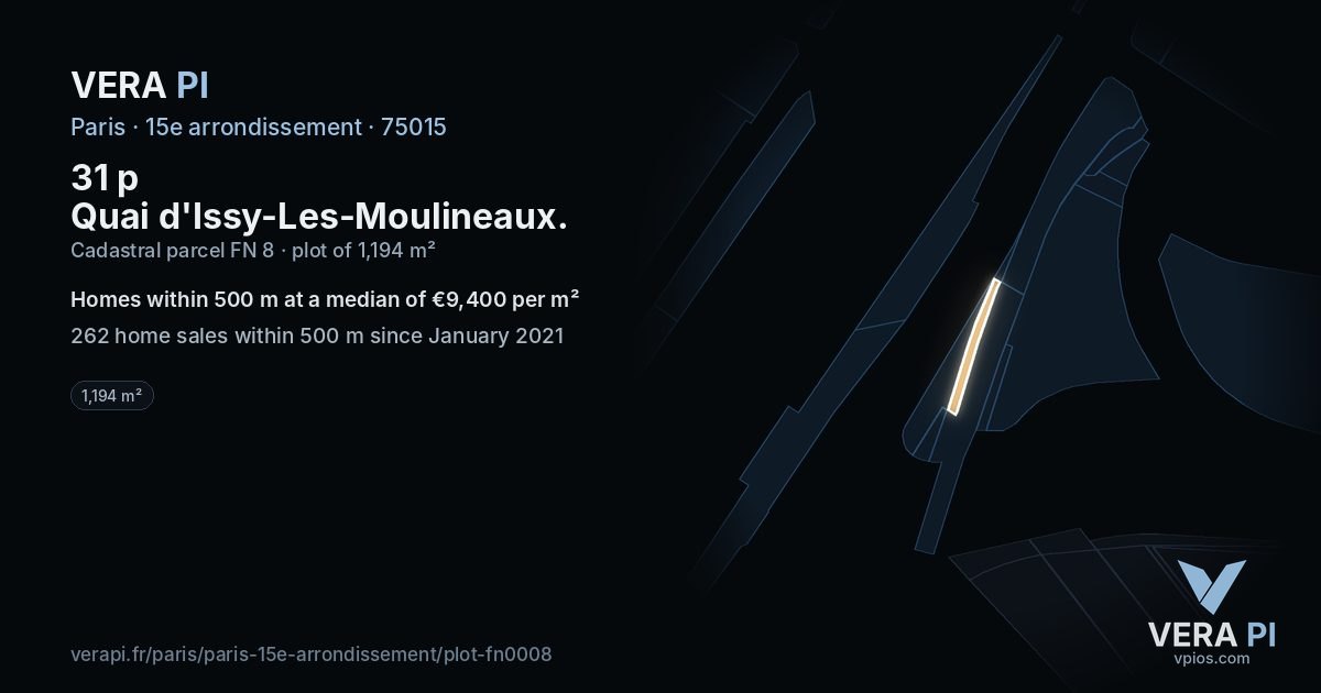 31 p Quai d'Issy-Les-Moulineaux, 15e arrondissement at night – the plot lit, the parcels around coloured by the prices near them