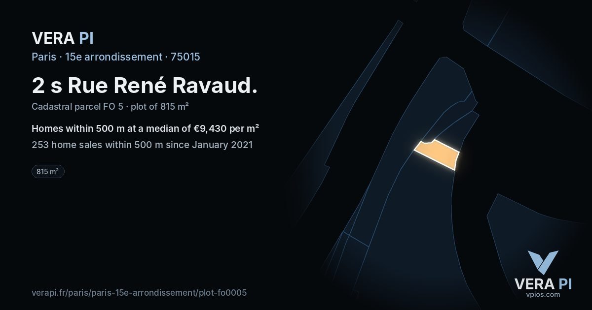 2 s Rue René Ravaud, 15e arrondissement at night – the plot lit, the parcels around coloured by the prices near them