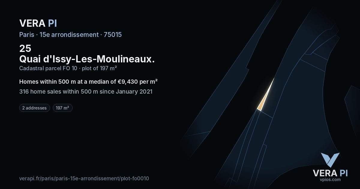 25 Quai d'Issy-Les-Moulineaux, 15e arrondissement at night – the plot lit, the parcels around coloured by the prices near them