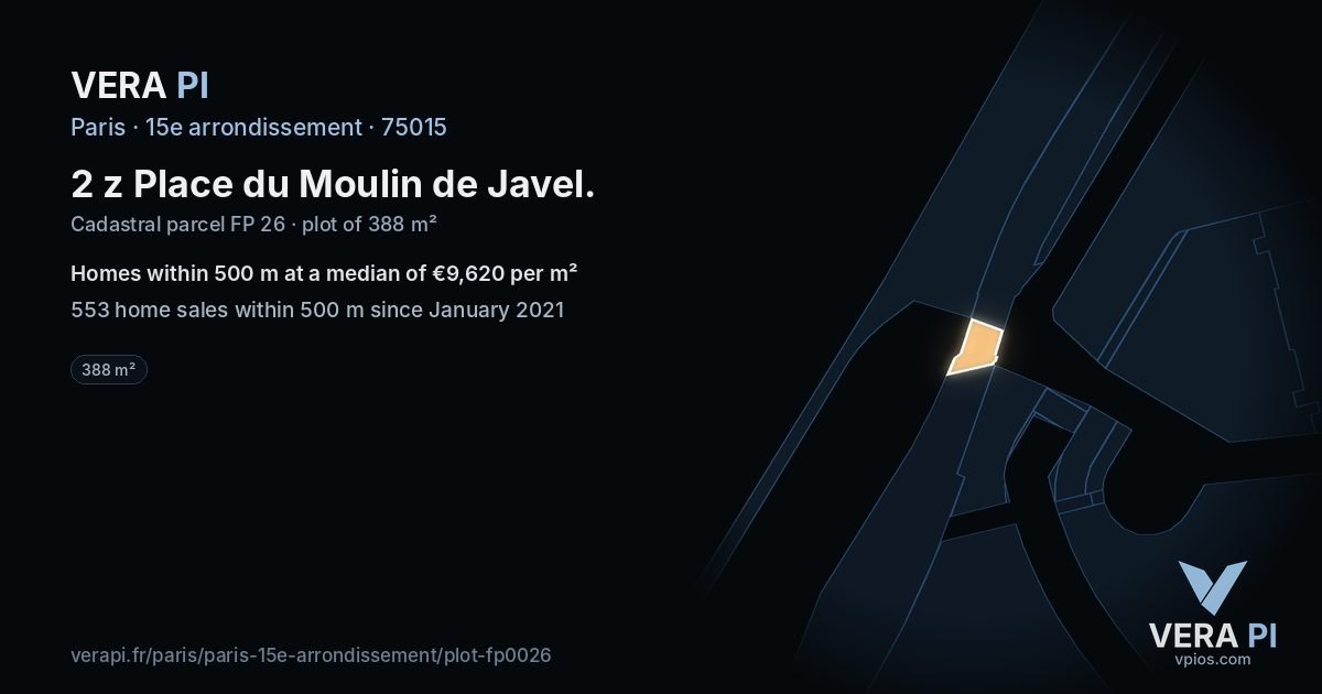 2 z Place du Moulin de Javel, 15e arrondissement at night – the plot lit, the parcels around coloured by the prices near them