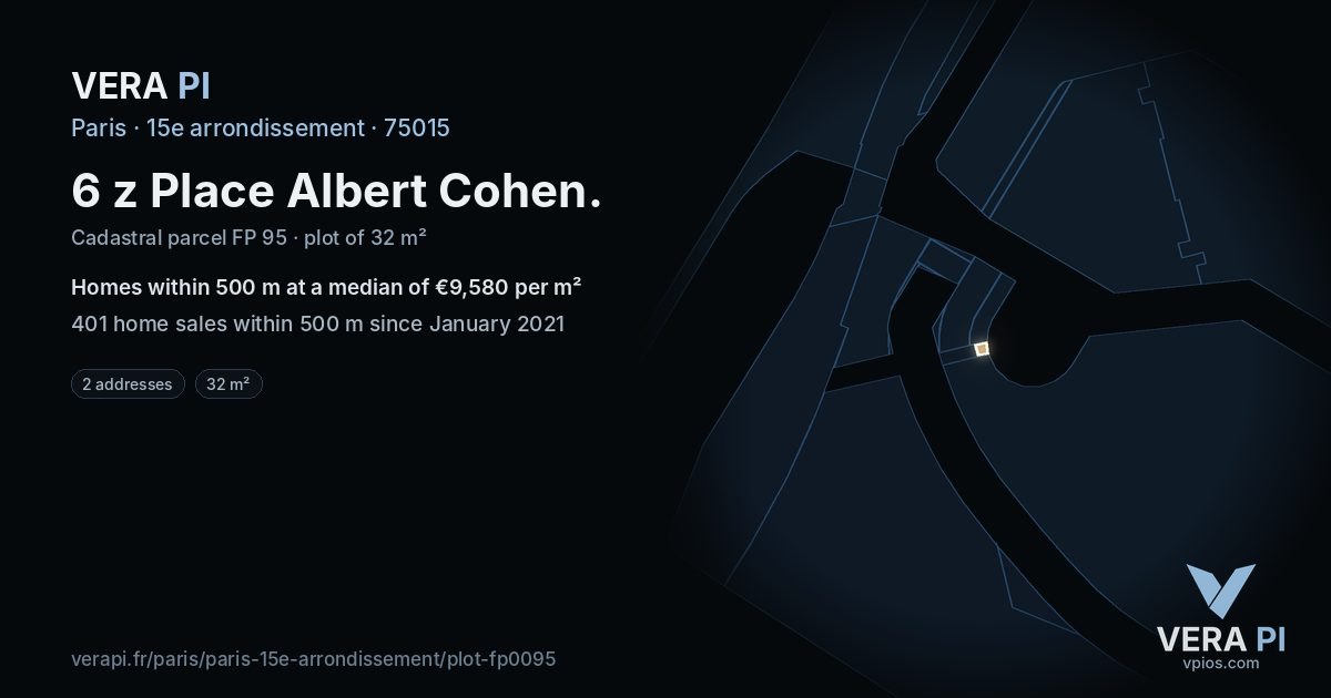 6 z Place Albert Cohen, 15e arrondissement at night – the plot lit, the parcels around coloured by the prices near them