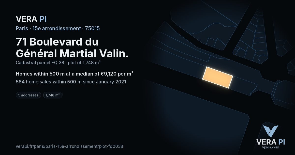 71 Boulevard du Général Martial Valin, 15e arrondissement at night – the plot lit, the parcels around coloured by the prices near them