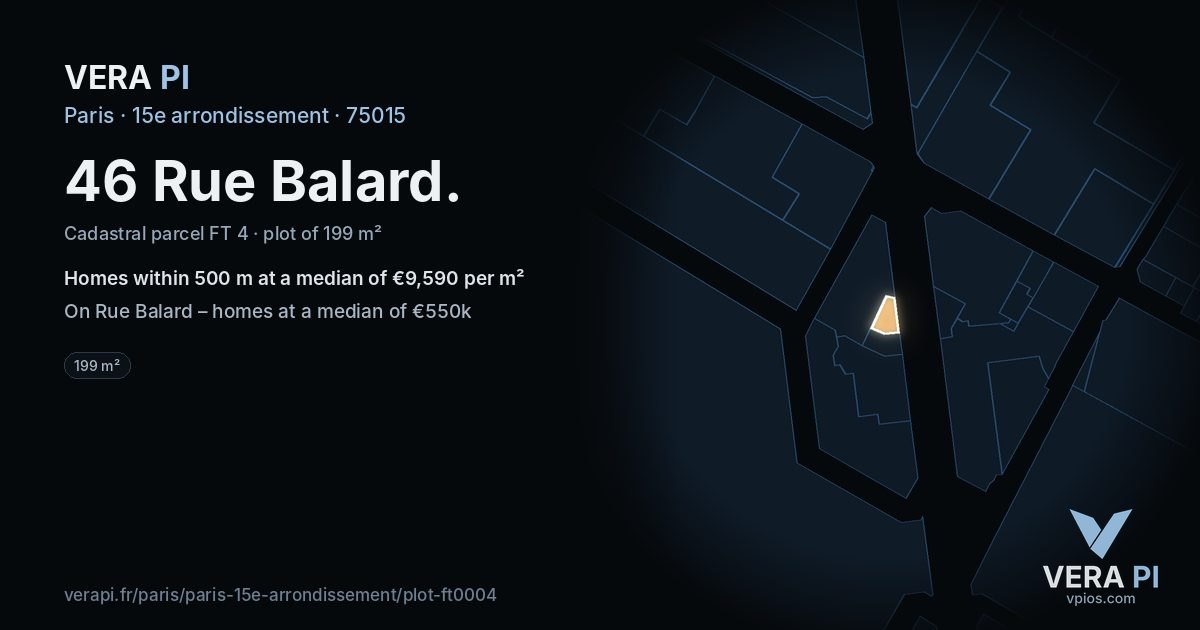 46 Rue Balard, 15e arrondissement at night – the plot lit, the parcels around coloured by the prices near them
