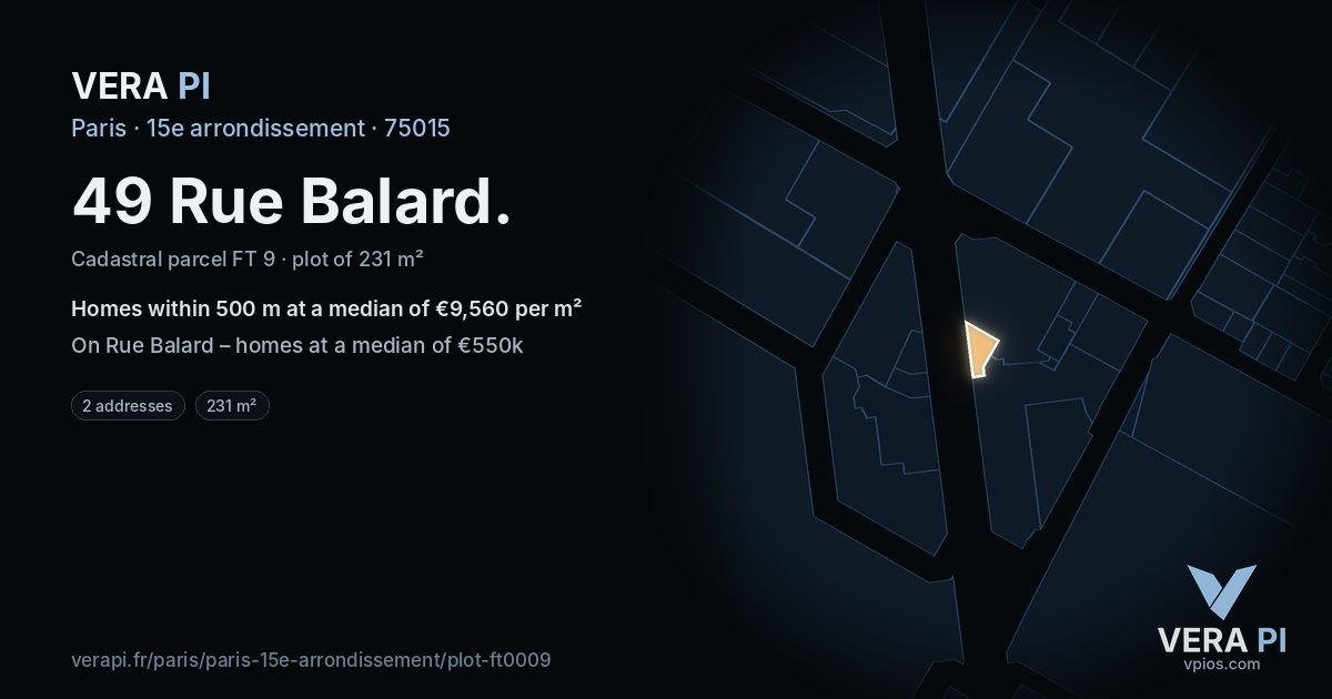 49 Rue Balard, 15e arrondissement at night – the plot lit, the parcels around coloured by the prices near them