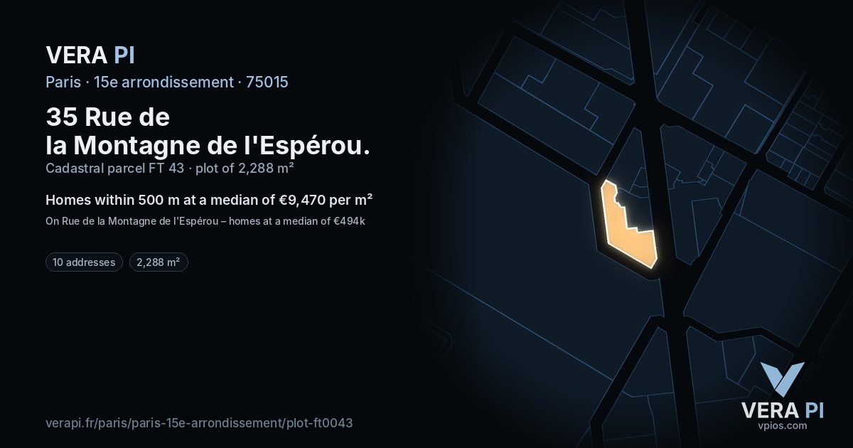 35 Rue de la Montagne de l'Espérou, 15e arrondissement at night – the plot lit, the parcels around coloured by the prices near them