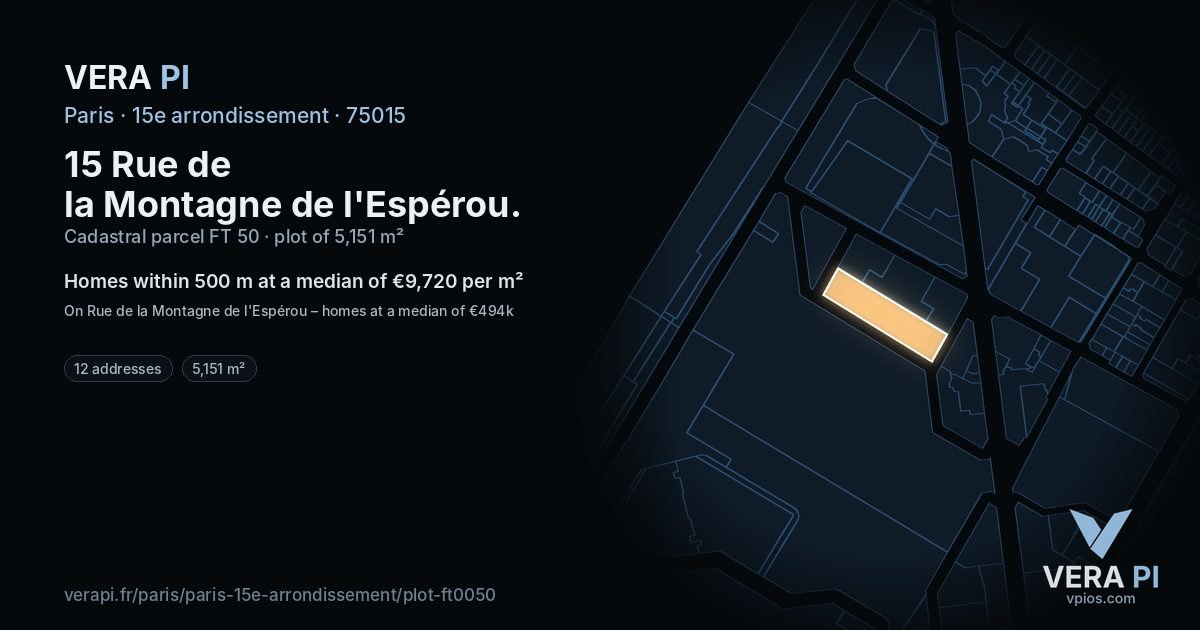 15 Rue de la Montagne de l'Espérou, 15e arrondissement at night – the plot lit, the parcels around coloured by the prices near them