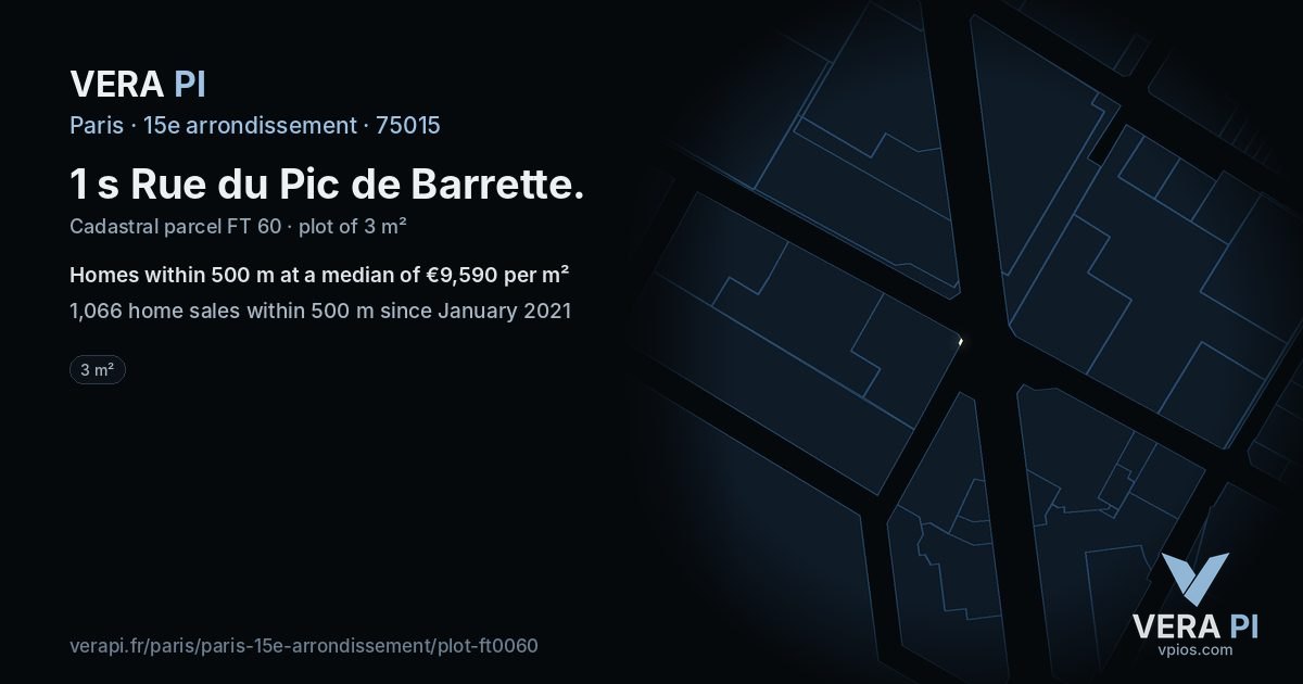 1 s Rue du Pic de Barrette, 15e arrondissement at night – the plot lit, the parcels around coloured by the prices near them