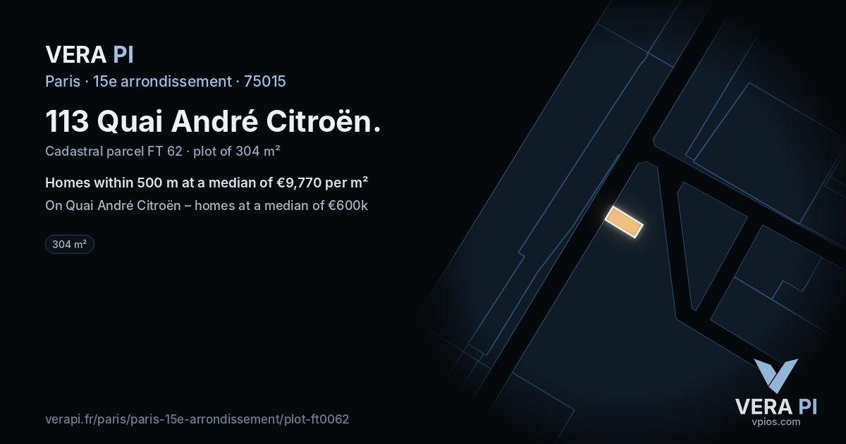 113 Quai André Citroën, 15e arrondissement at night – the plot lit, the parcels around coloured by the prices near them