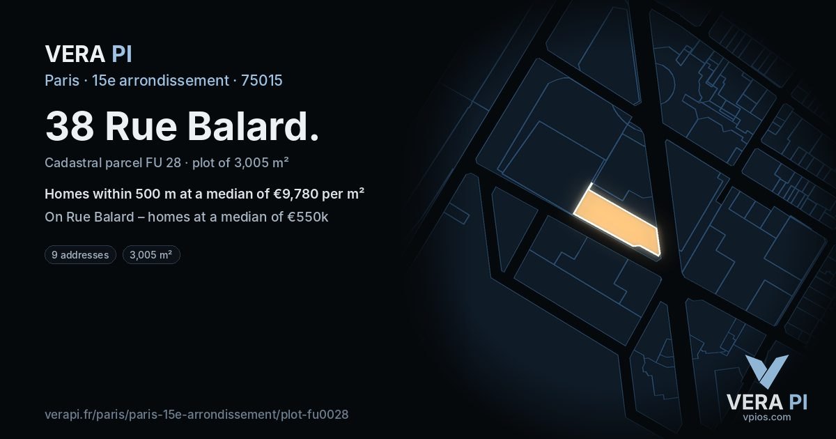 38 Rue Balard, 15e arrondissement at night – the plot lit, the parcels around coloured by the prices near them