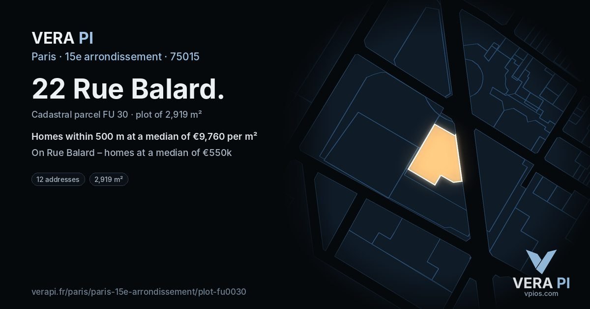 22 Rue Balard, 15e arrondissement at night – the plot lit, the parcels around coloured by the prices near them