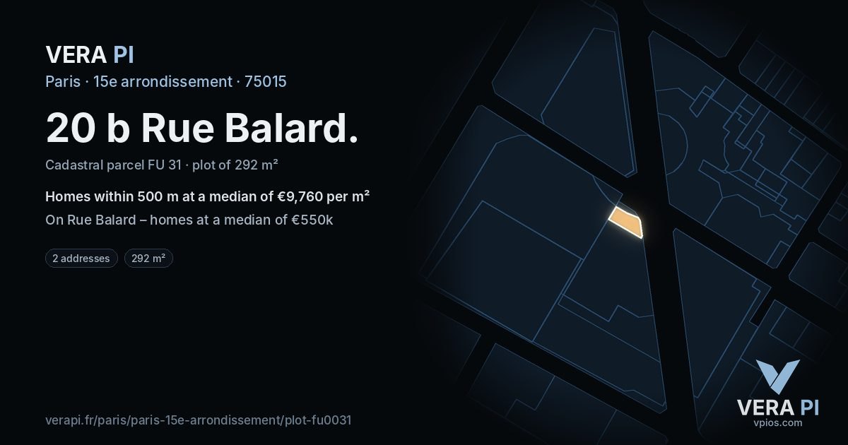 20 b Rue Balard, 15e arrondissement at night – the plot lit, the parcels around coloured by the prices near them