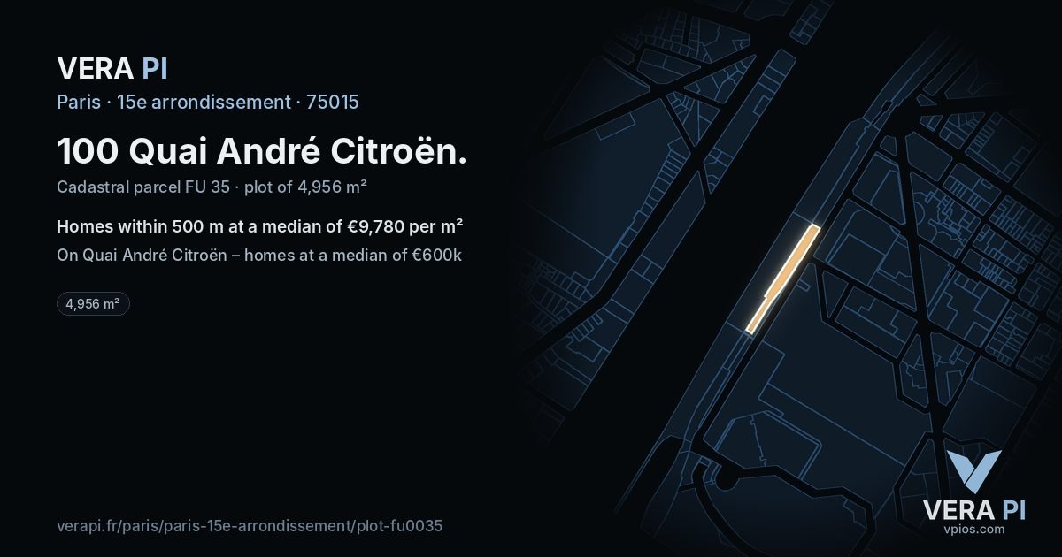 100 Quai André Citroën, 15e arrondissement at night – the plot lit, the parcels around coloured by the prices near them