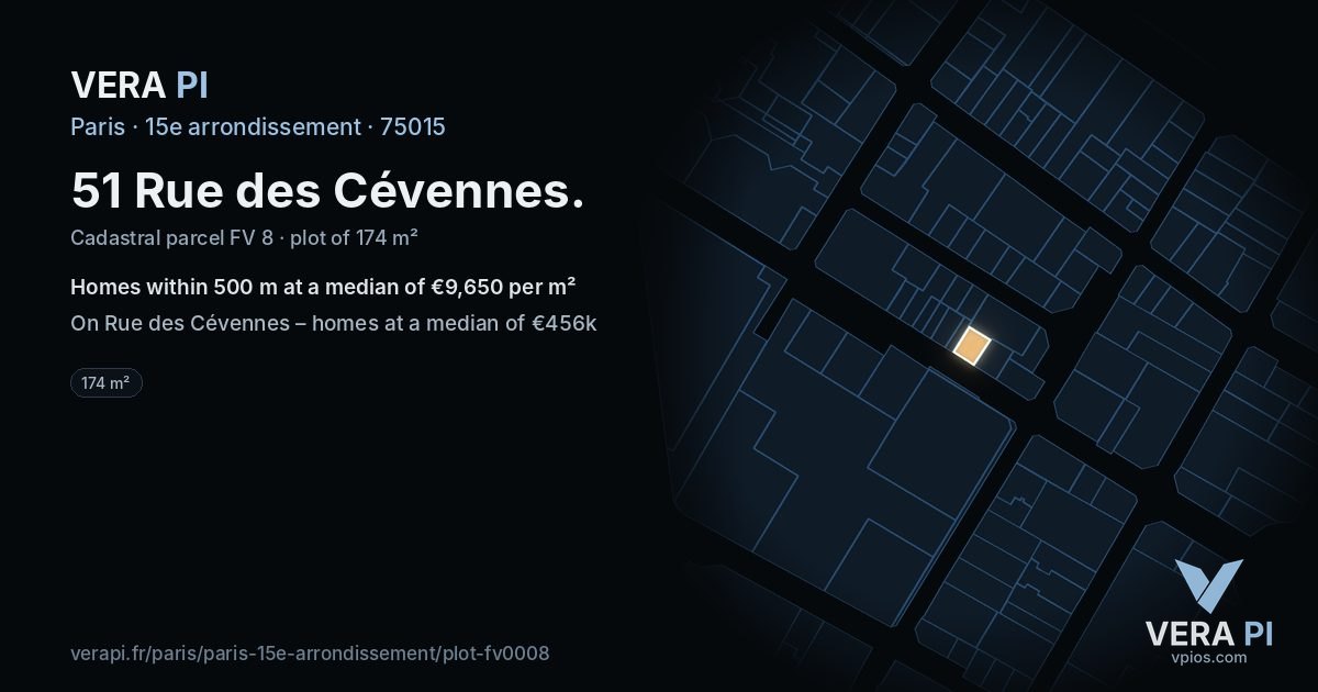 51 Rue des Cévennes, 15e arrondissement at night – the plot lit, the parcels around coloured by the prices near them