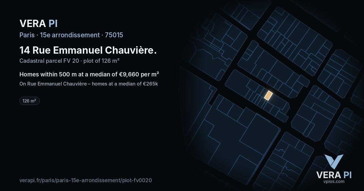 14 Rue Emmanuel Chauvière, 15e arrondissement at night – the plot lit, the parcels around coloured by the prices near them