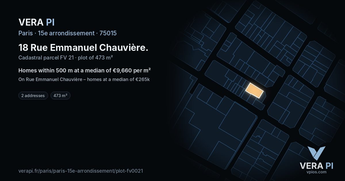 18 Rue Emmanuel Chauvière, 15e arrondissement at night – the plot lit, the parcels around coloured by the prices near them