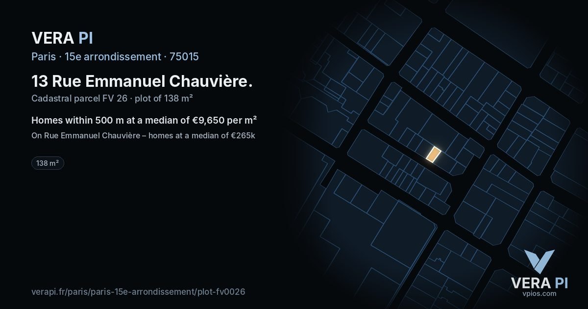 13 Rue Emmanuel Chauvière, 15e arrondissement at night – the plot lit, the parcels around coloured by the prices near them