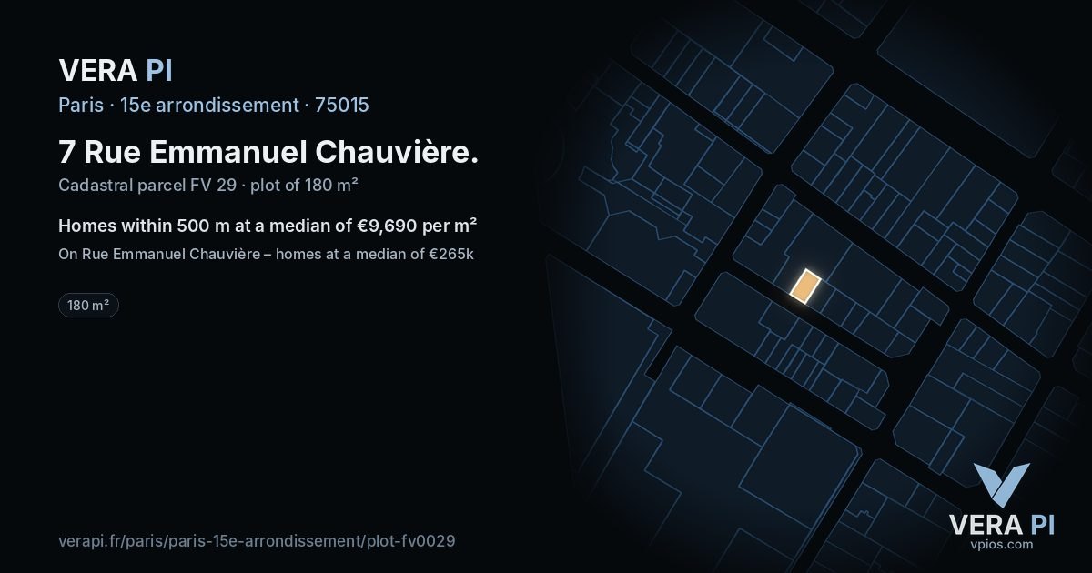 7 Rue Emmanuel Chauvière, 15e arrondissement at night – the plot lit, the parcels around coloured by the prices near them