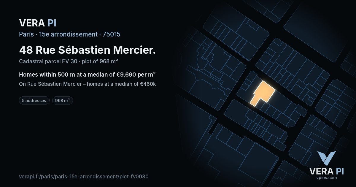48 Rue Sébastien Mercier, 15e arrondissement at night – the plot lit, the parcels around coloured by the prices near them