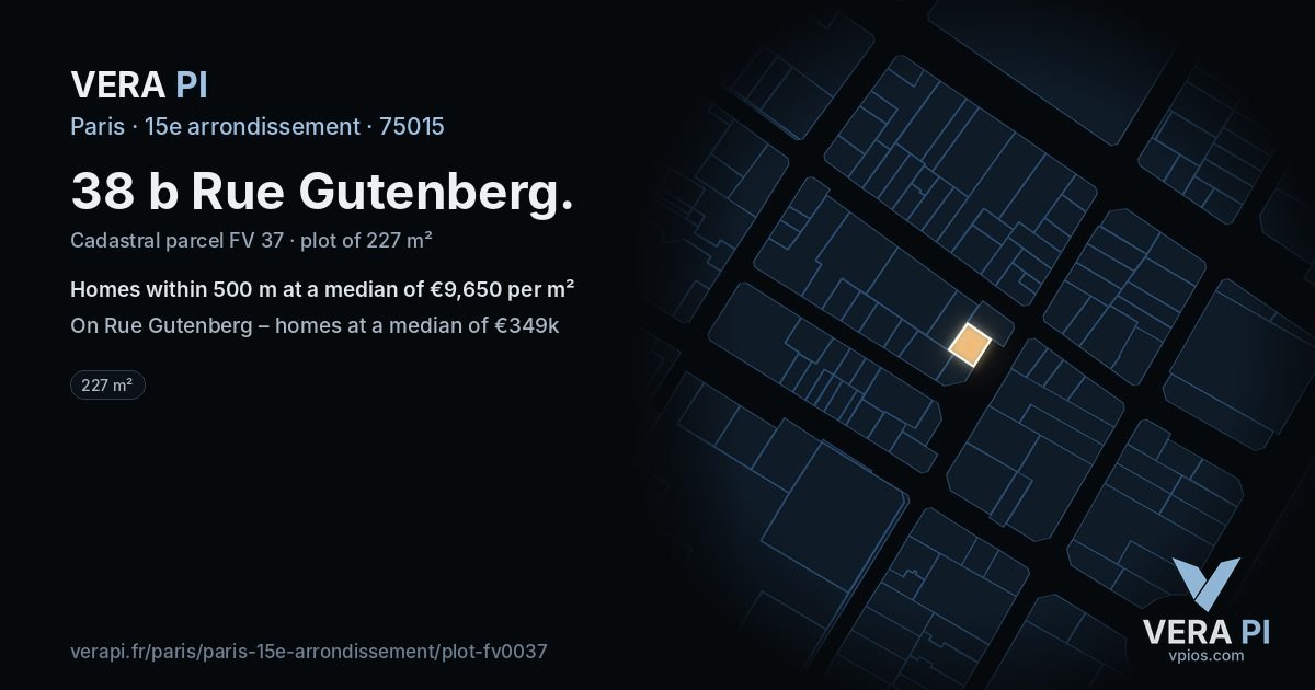 38 b Rue Gutenberg, 15e arrondissement at night – the plot lit, the parcels around coloured by the prices near them